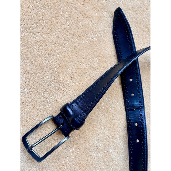 Johnston Murphy Men Black Leather Perforated Dress Belt Wingtip Brogue Buckle 44 - Picture 7 of 7